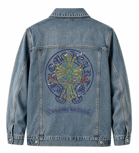 Chrome Hearts Blue Cross Graphic Denim Jacket