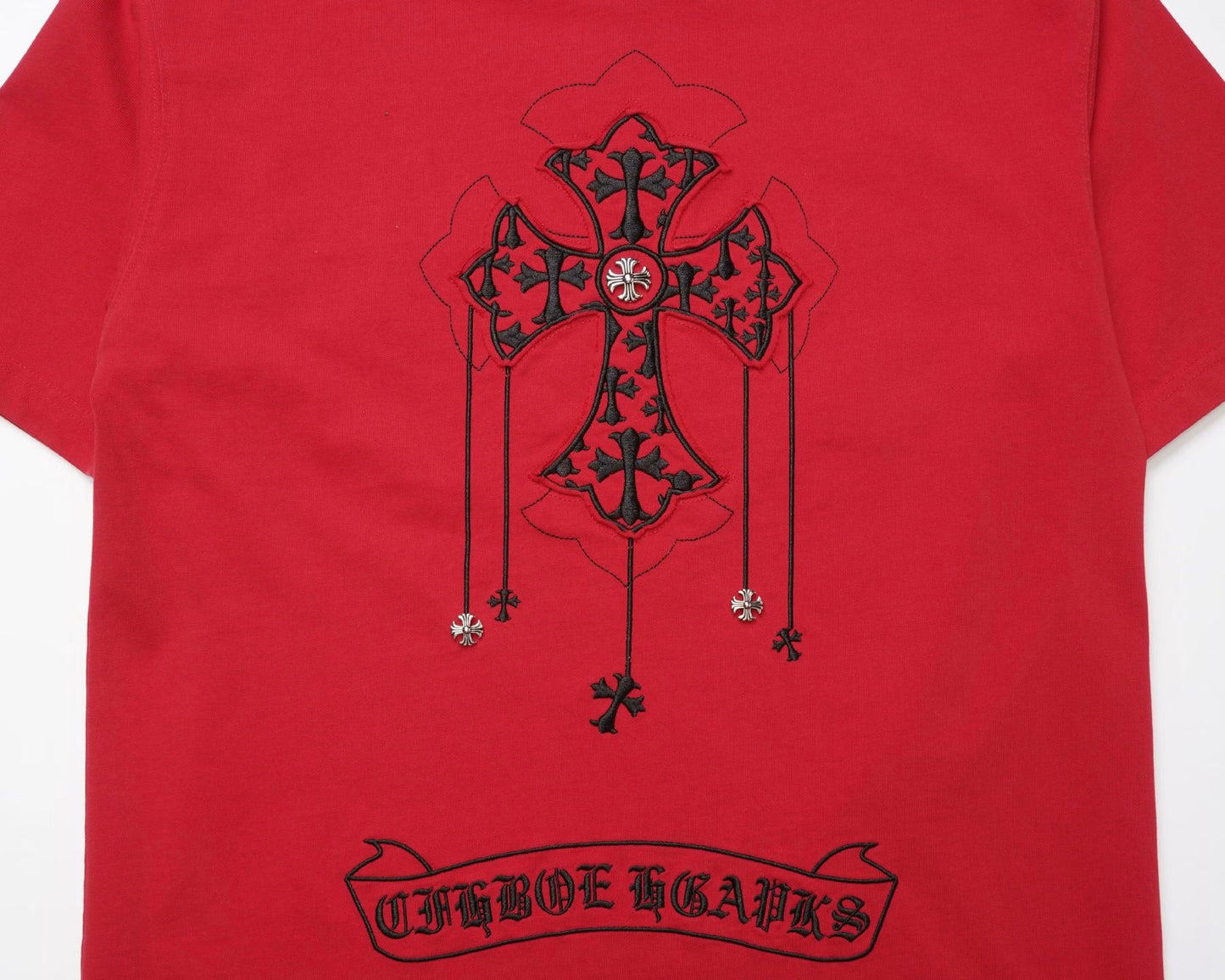 Chrome Hearts Red Gothic Cross Patch T-Shirt