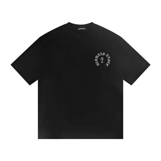 Chrome Hearts Black Embroidered Floral Cross T-Shirt