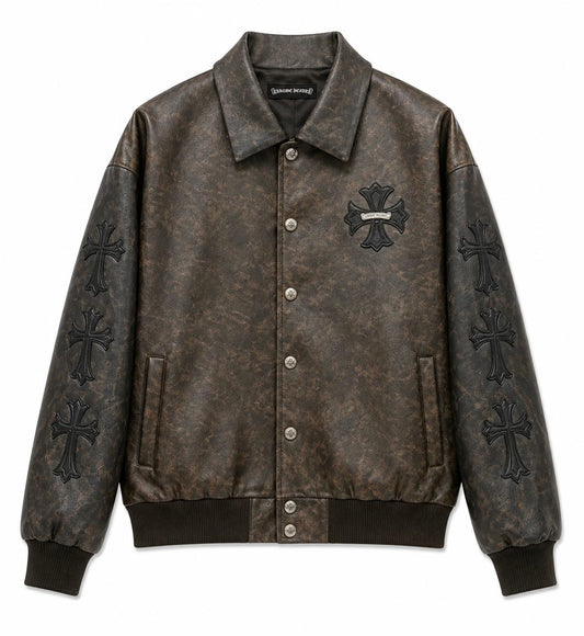 Chrome Hearts Vintage Cross Leather Jacket – Brown