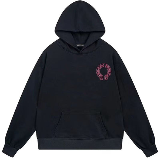 Chrome Hearts Pink Horseshoe Logo Black Hoodie