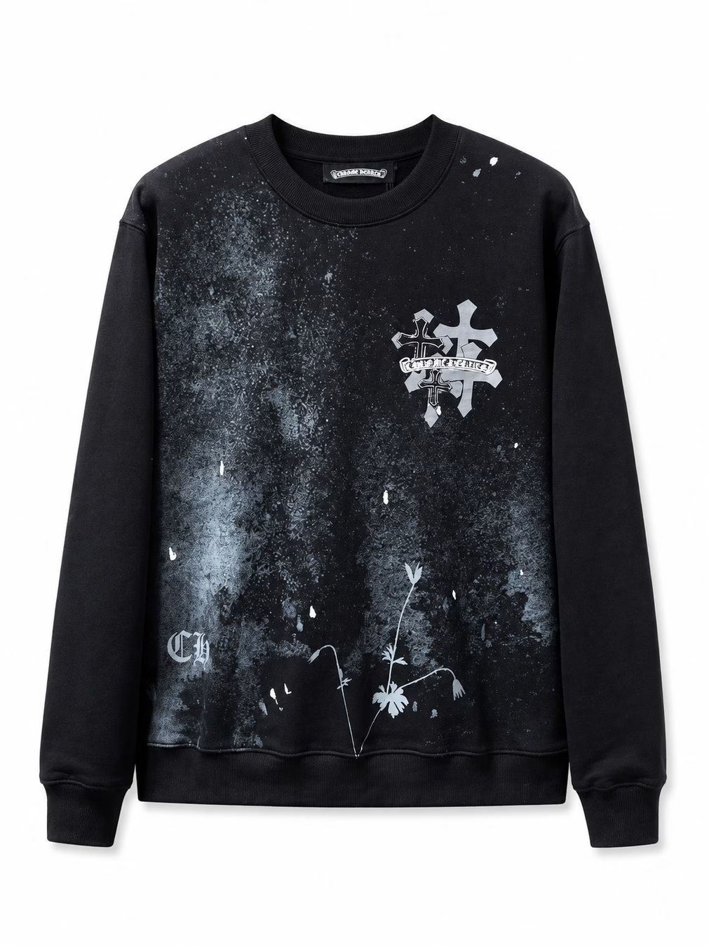 Chrome Hearts Distressed Gothic Cross Crewneck Long Sleeve