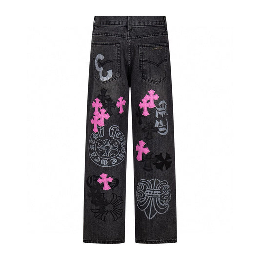 Chrome Hearts Pink Cross Patch Jeans