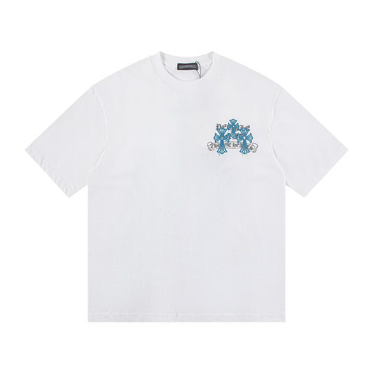 Chrome Hearts Blue Floral Cross T-Shirt White