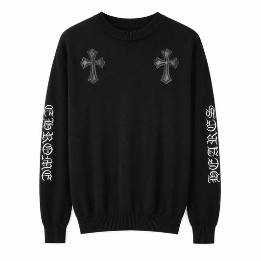 Chrome Hearts Black Leather Cross Knit Sweater