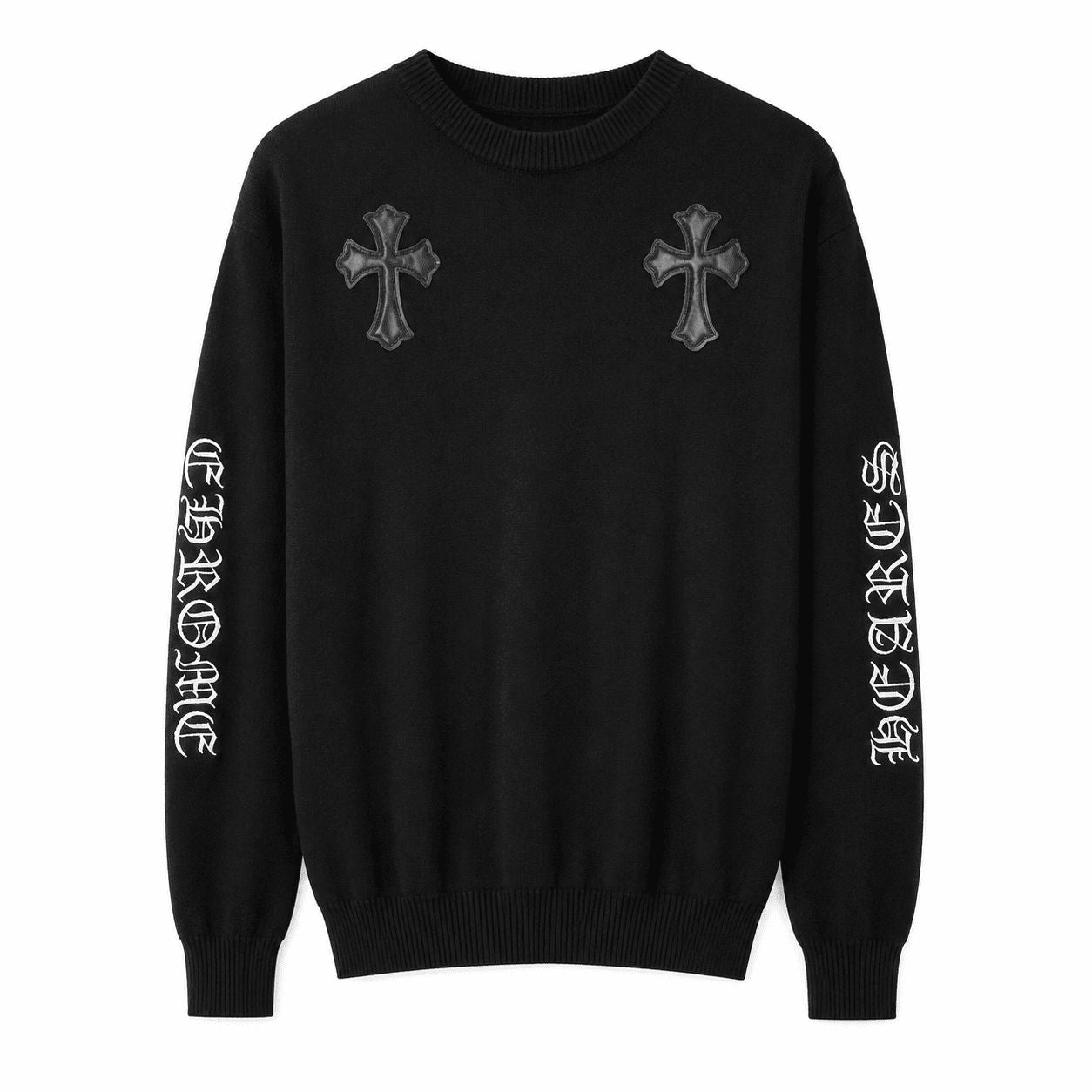 Chrome Hearts Black Leather Cross Knit Sweater