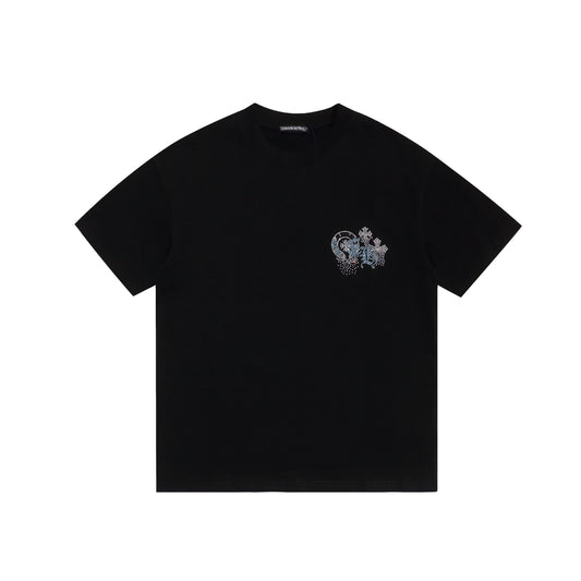 Chrome Hearts Black Blue Crystal Cross Logo Tee