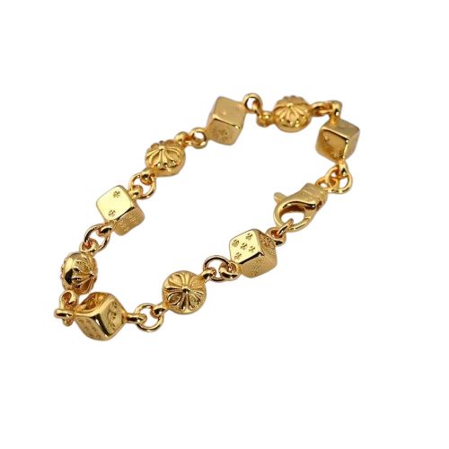 Chrome Hearts Gold Dice & Floral Link Bracelet