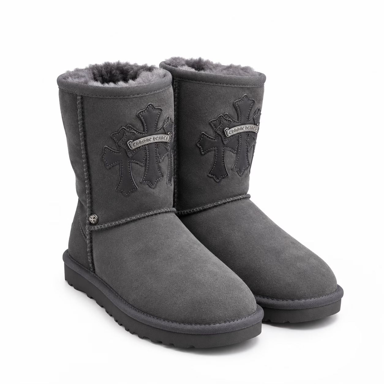 Chrome Hearts Gothic Cross Classic Short UGG Boots – Gray
