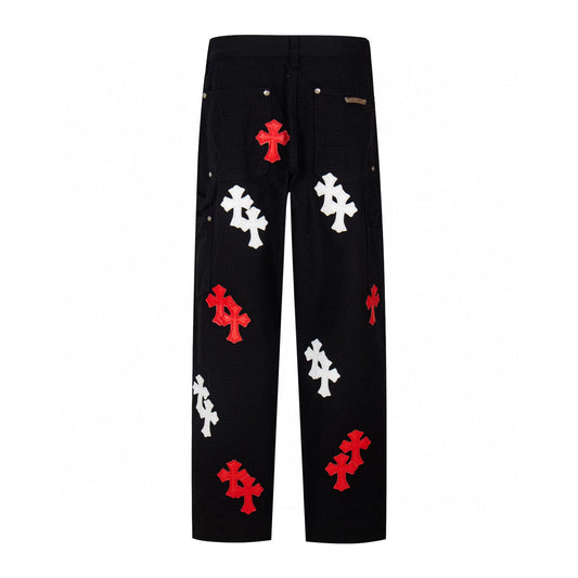 Chrome Hearts Red White Cross Patch Carpenter Jeans