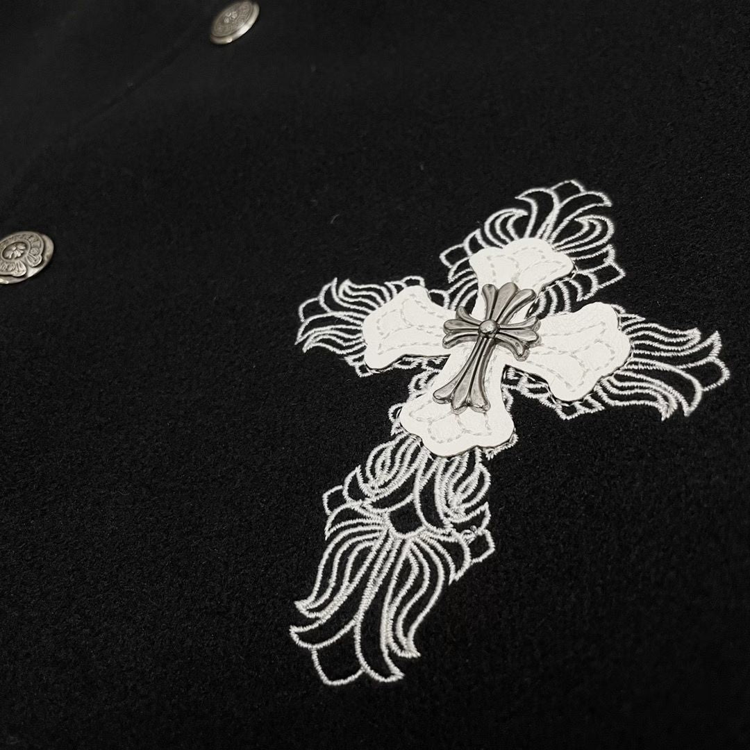 Chrome Hearts Cross Patch Varsity Jacket – Black/White