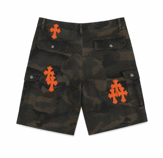 Chrome Hearts Orange Cross Camo Cargo Shorts