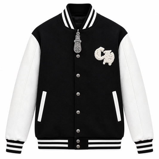 Chrome Hearts Black & White Horseshoe Varsity Jacket