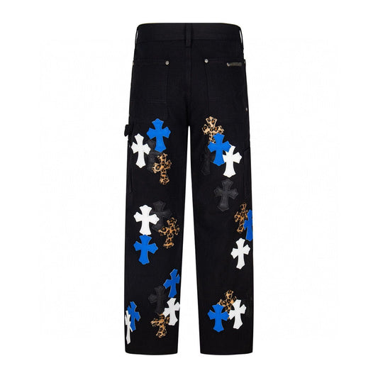 Chrome Hearts Blue Cross Patch Black Carpenter Jeans