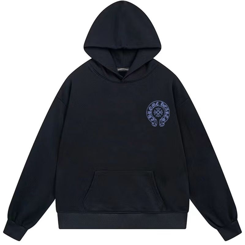 Chrome Hearts Blue Horseshoe Logo Black Hoodie