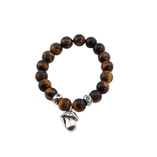 Chrome Hearts Tiger Eye Bead Tongue Charm Bracelet