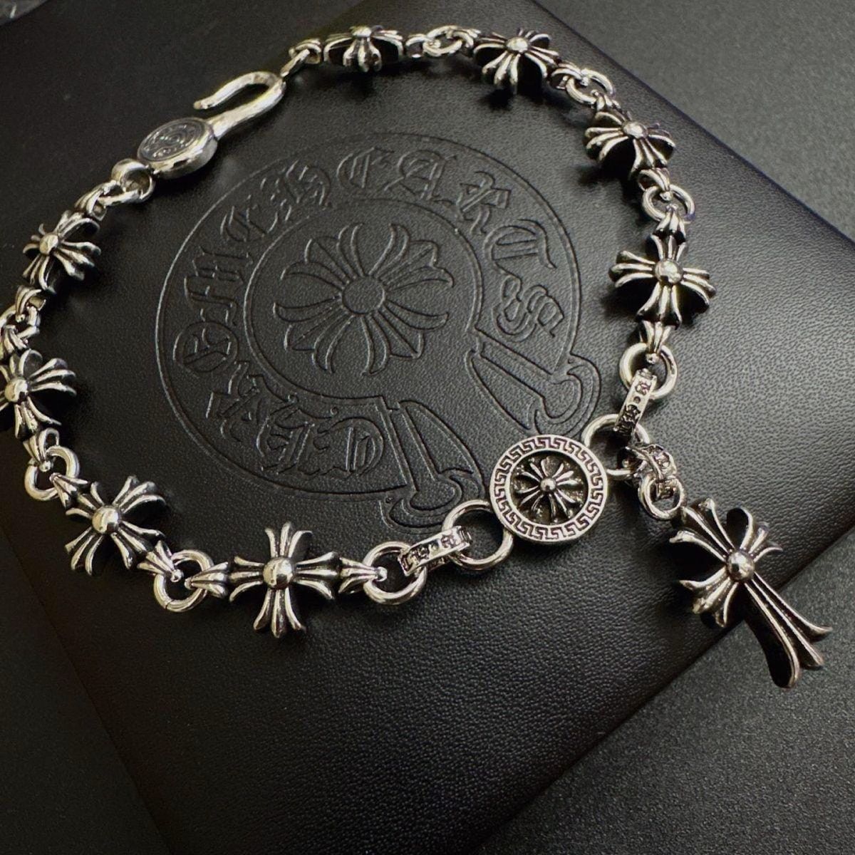 Chrome Hearts Tiny CH Cross Link Bracelet with Cross Charm