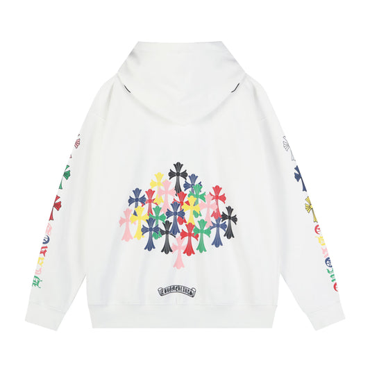 Chrome Hearts Multi Color Cross Cemetery Hoodie White