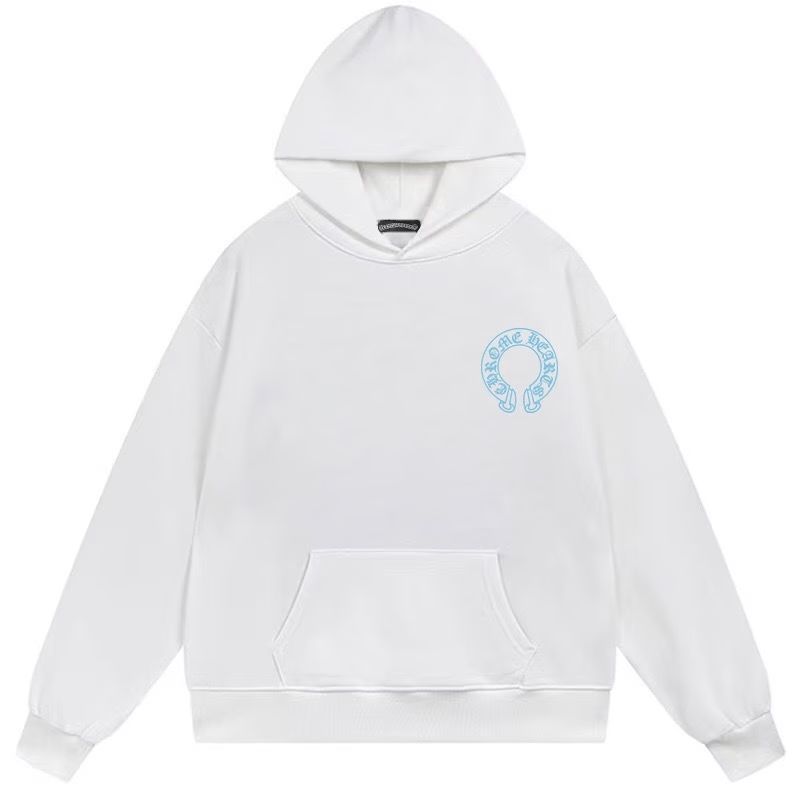 Chrome Hearts Blue Cross Horseshoe Logo White Hoodie