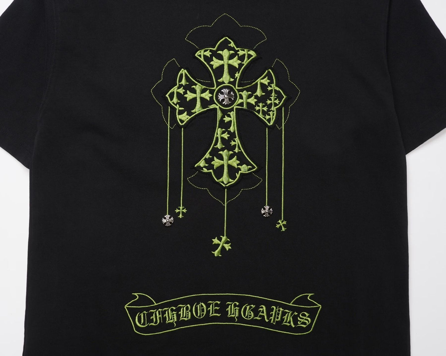 Chrome Hearts Black Green Gothic Cross T-Shirt