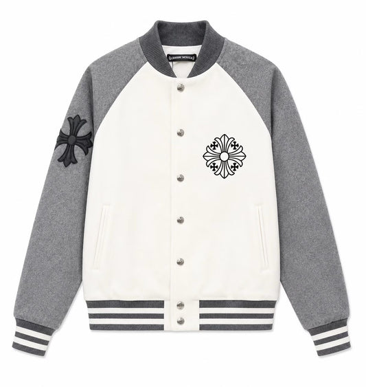 Chrome Hearts Grey & White Wool Varsity Jacket
