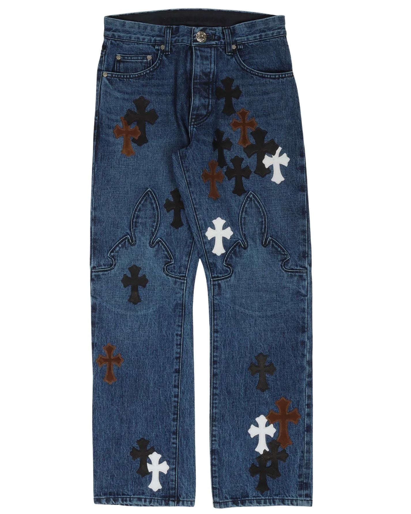 Chrome Hearts Fleur Knee Cross Patch Jeans