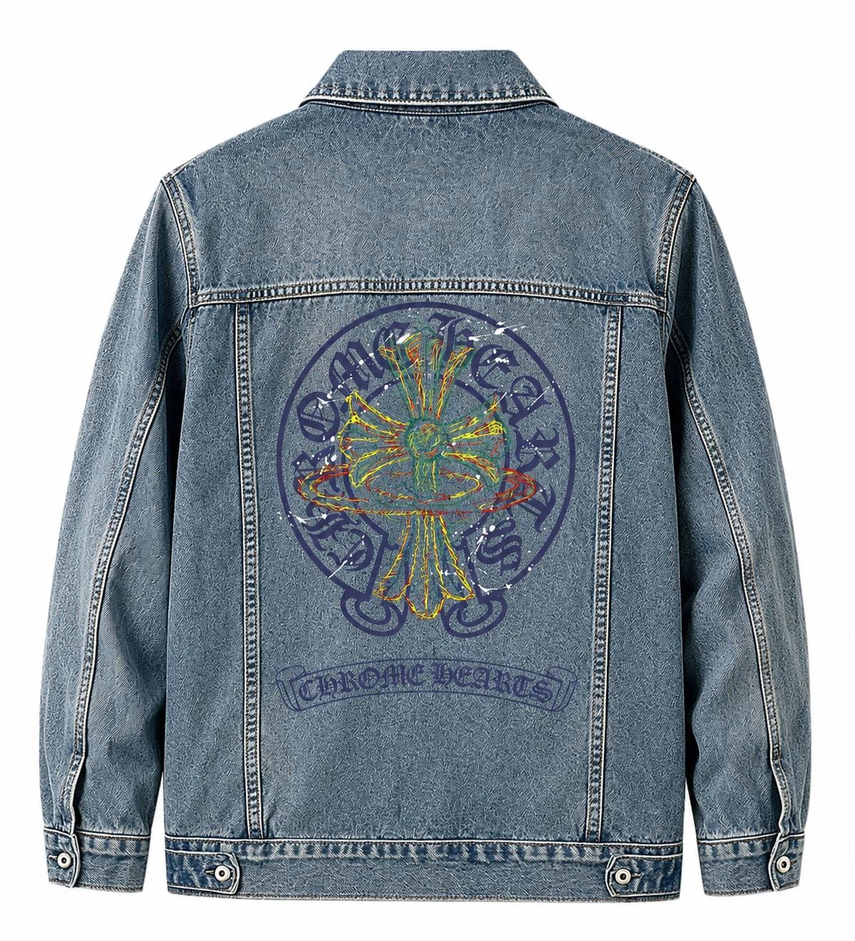 Chrome Hearts Blue Cross Graphic Denim Jacket