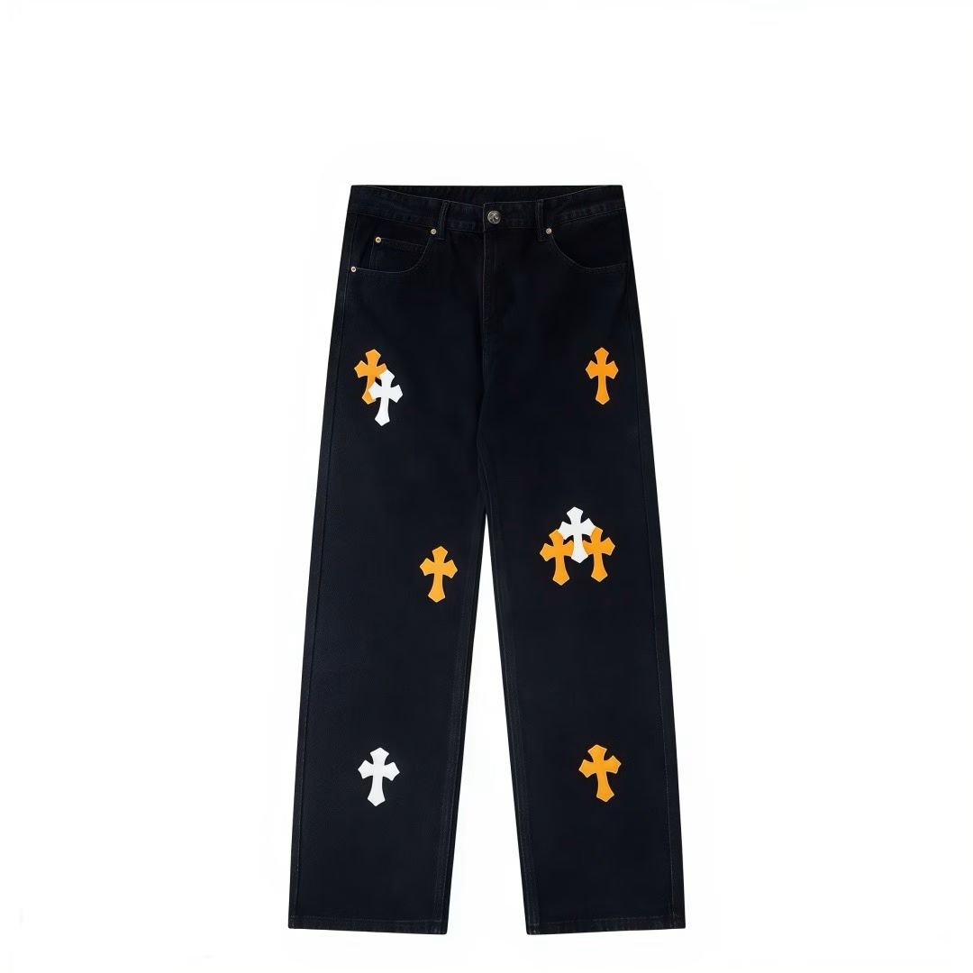 Chrome Hearts Orange Cross Patch Black Jeans