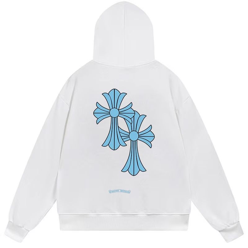 Chrome Hearts Blue Cross Horseshoe Logo White Hoodie