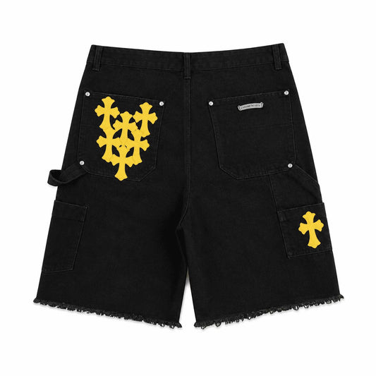 Chrome Hearts Yellow Cross Denim Shorts