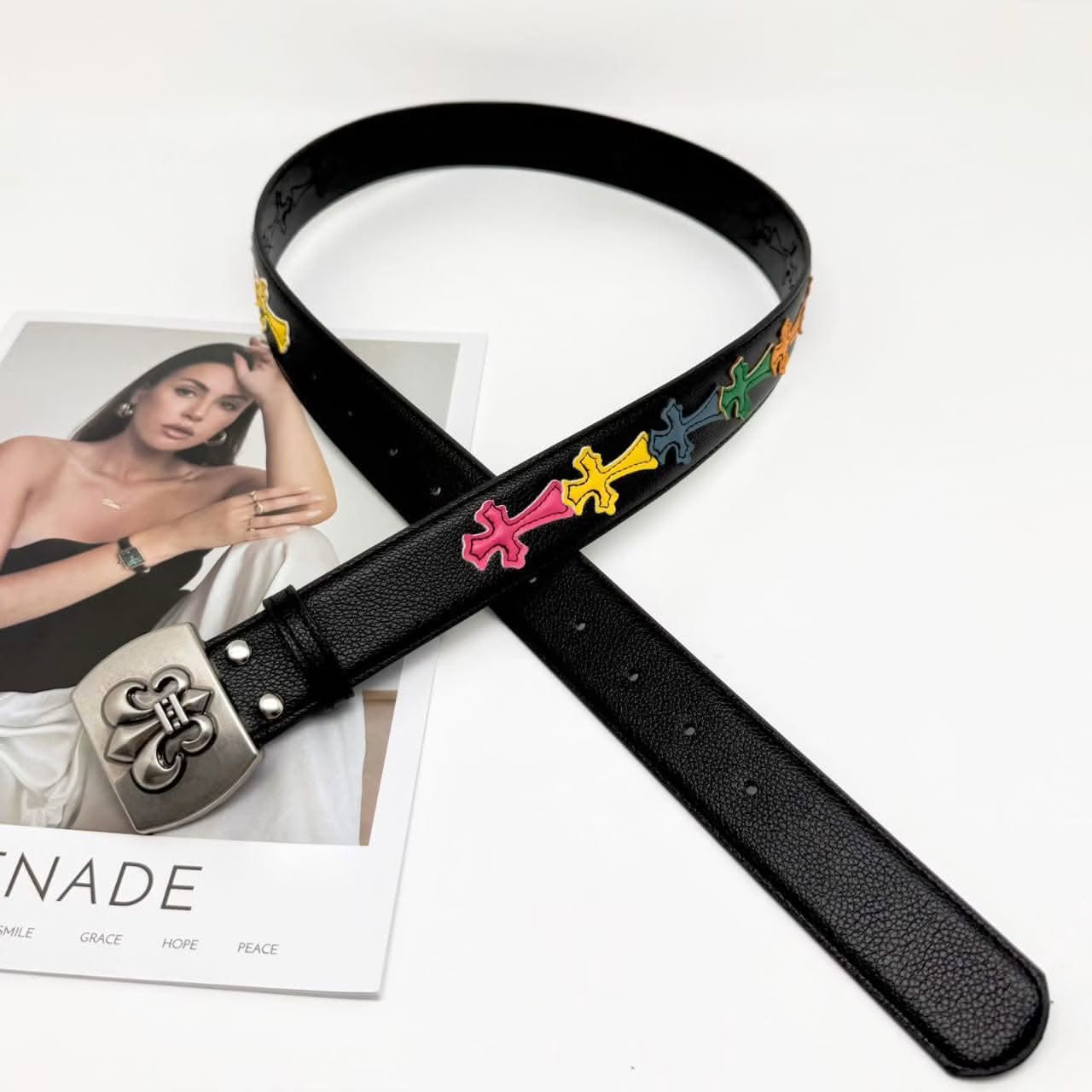 Chrome Hearts Multicolor Cross Patch Leather Belt
