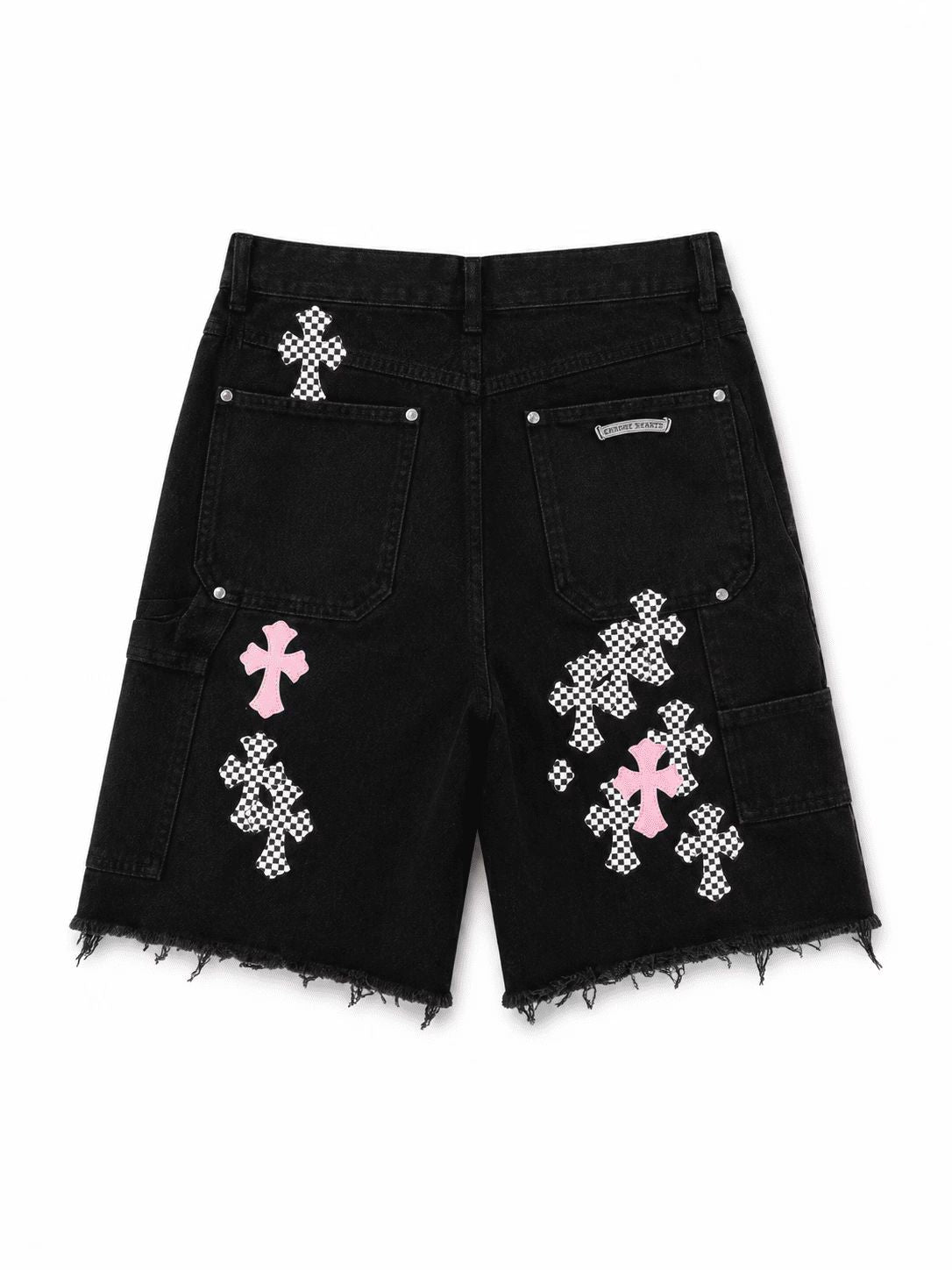 Chrome Hearts Checker Pink Cross Denim Shorts