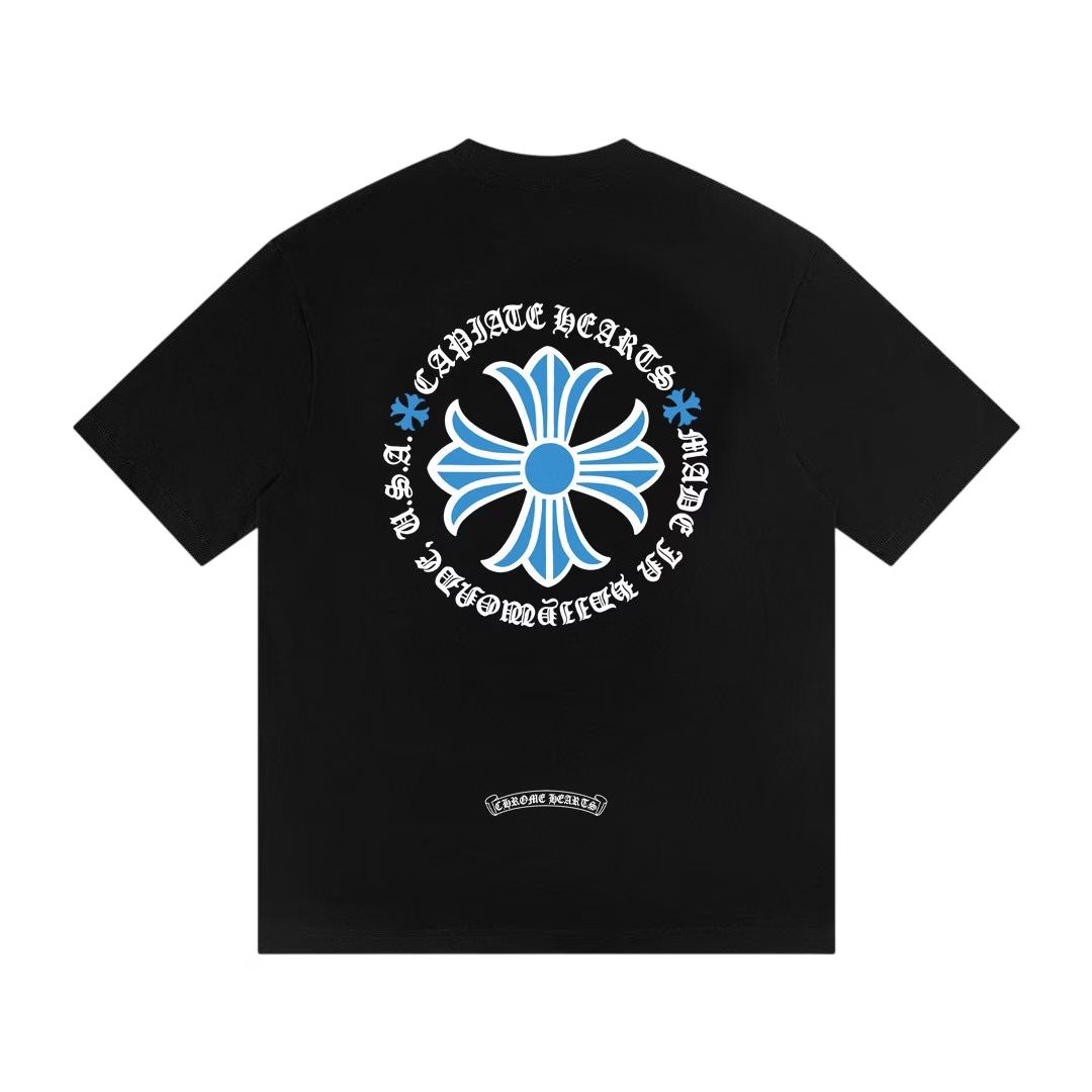 Chrome Hearts Blue Cross Logo Black T-Shirt