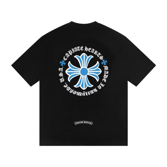 Chrome Hearts Blue Cross Logo Black T-Shirt