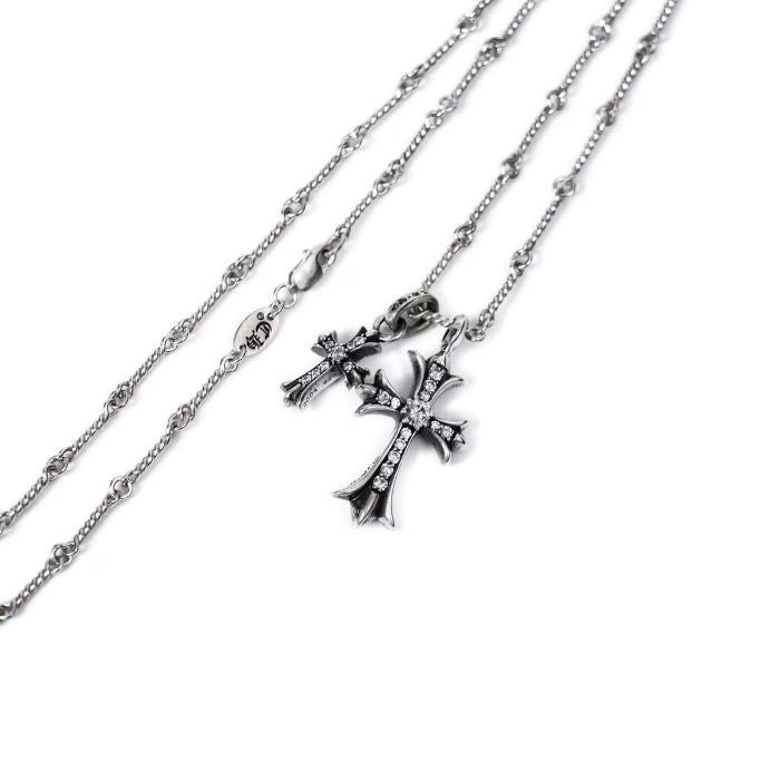 Small Cross and Babyfat Charm Necklace With Diamonds