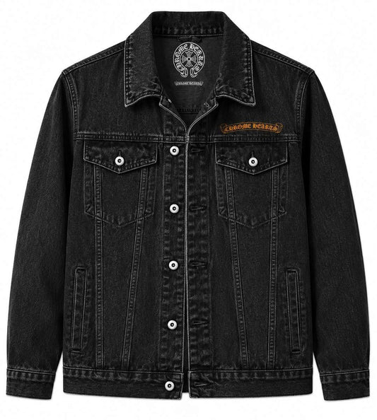 Chrome Hearts Black Orange Logo Denim Jacket
