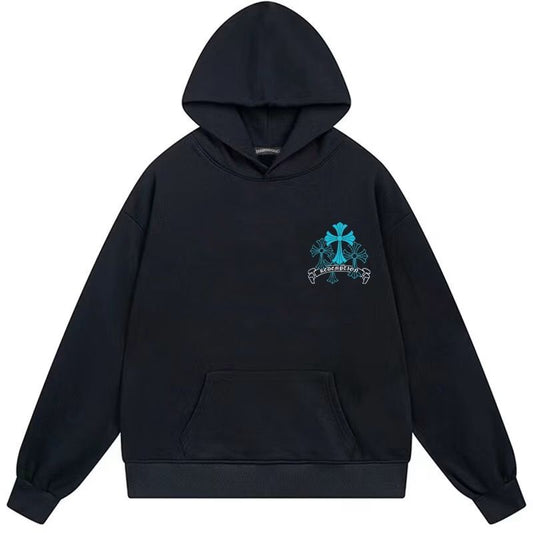 Chrome Hearts Blue Triple Cross Hoodie Black