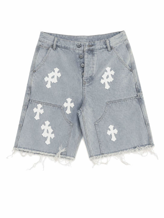 Chrome Hearts White Cross Denim Shorts