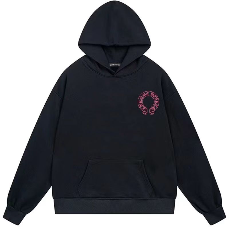 Chrome Hearts Pink Horseshoe Logo Black Hoodie