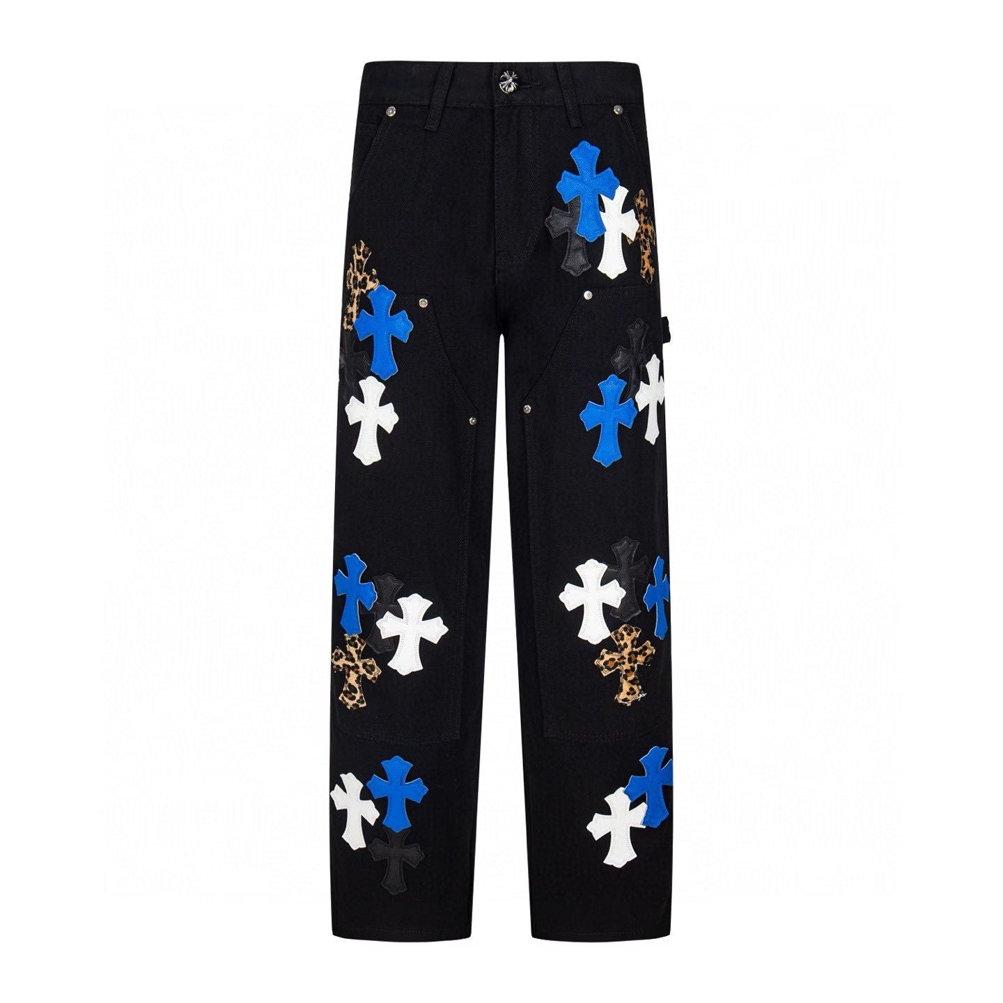 Chrome Hearts Blue Cross Patch Black Carpenter Jeans