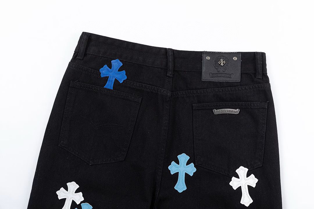Chrome Hearts Blue & White Cross Patch Jeans
