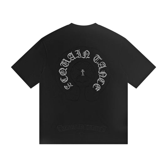 Chrome Hearts Black Embroidered Floral Cross T-Shirt