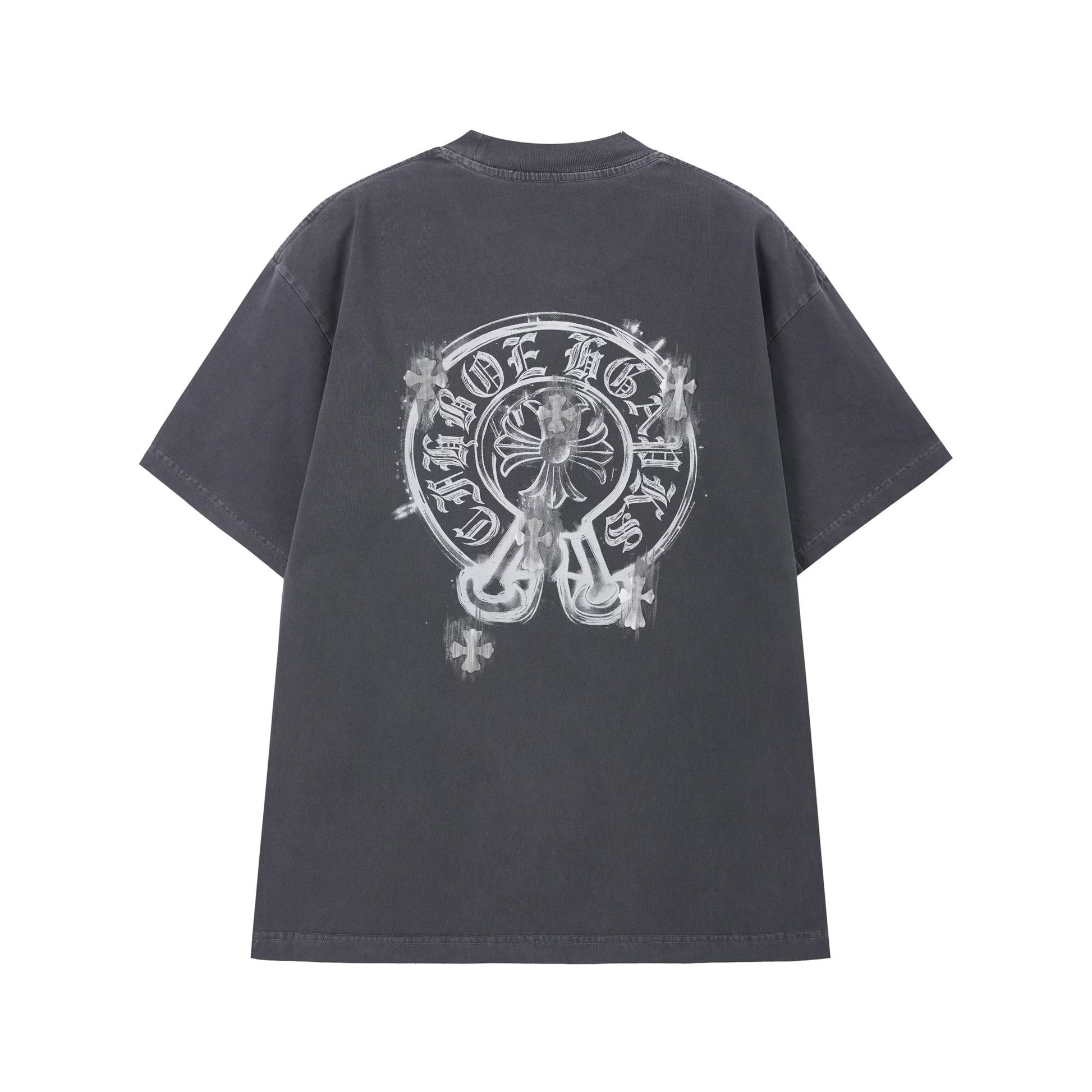 Chrome Hearts Washed Charcoal Horseshoe Graphic T-Shirt