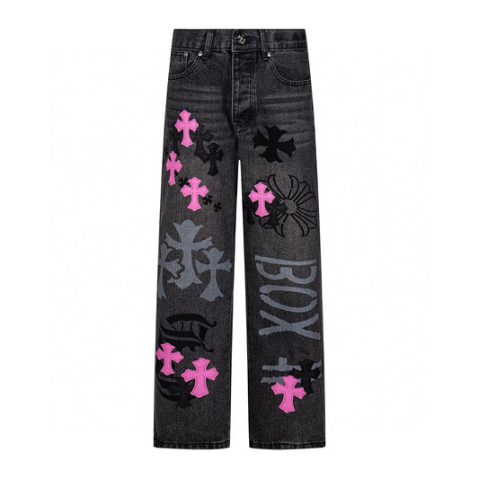 Chrome Hearts Pink Cross Patch Jeans