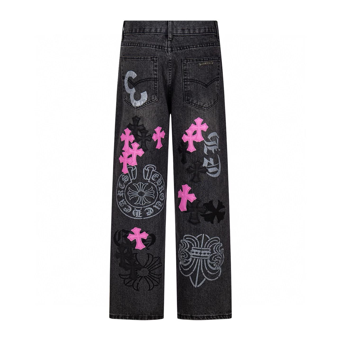 Chrome Hearts Pink Cross Patch Jeans