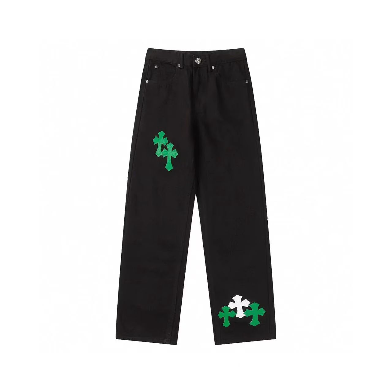 Chrome Hearts Cross Green & White Patch Jeans