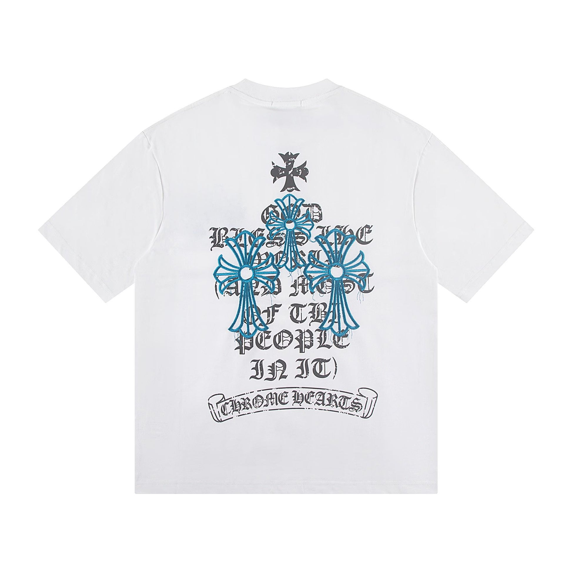 Chrome Hearts Blue Floral Cross T-Shirt White