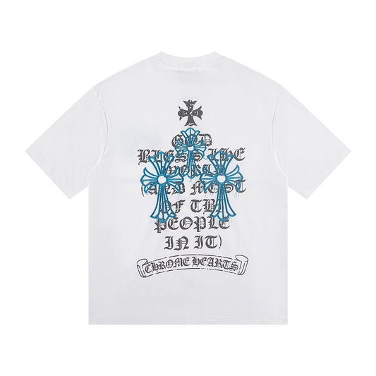 Chrome Hearts Blue Floral Cross T-Shirt White