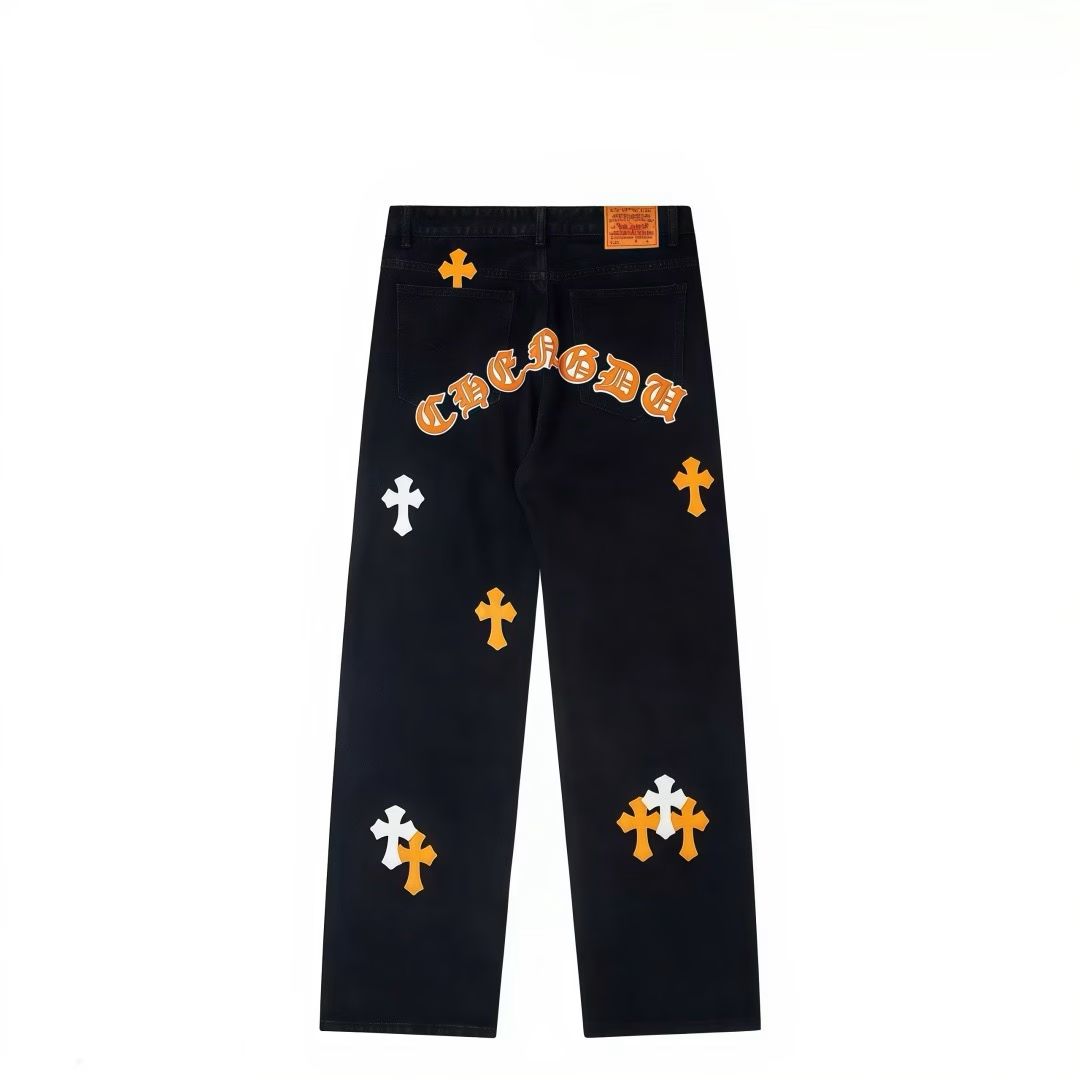 Chrome Hearts Orange Cross Patch Black Jeans