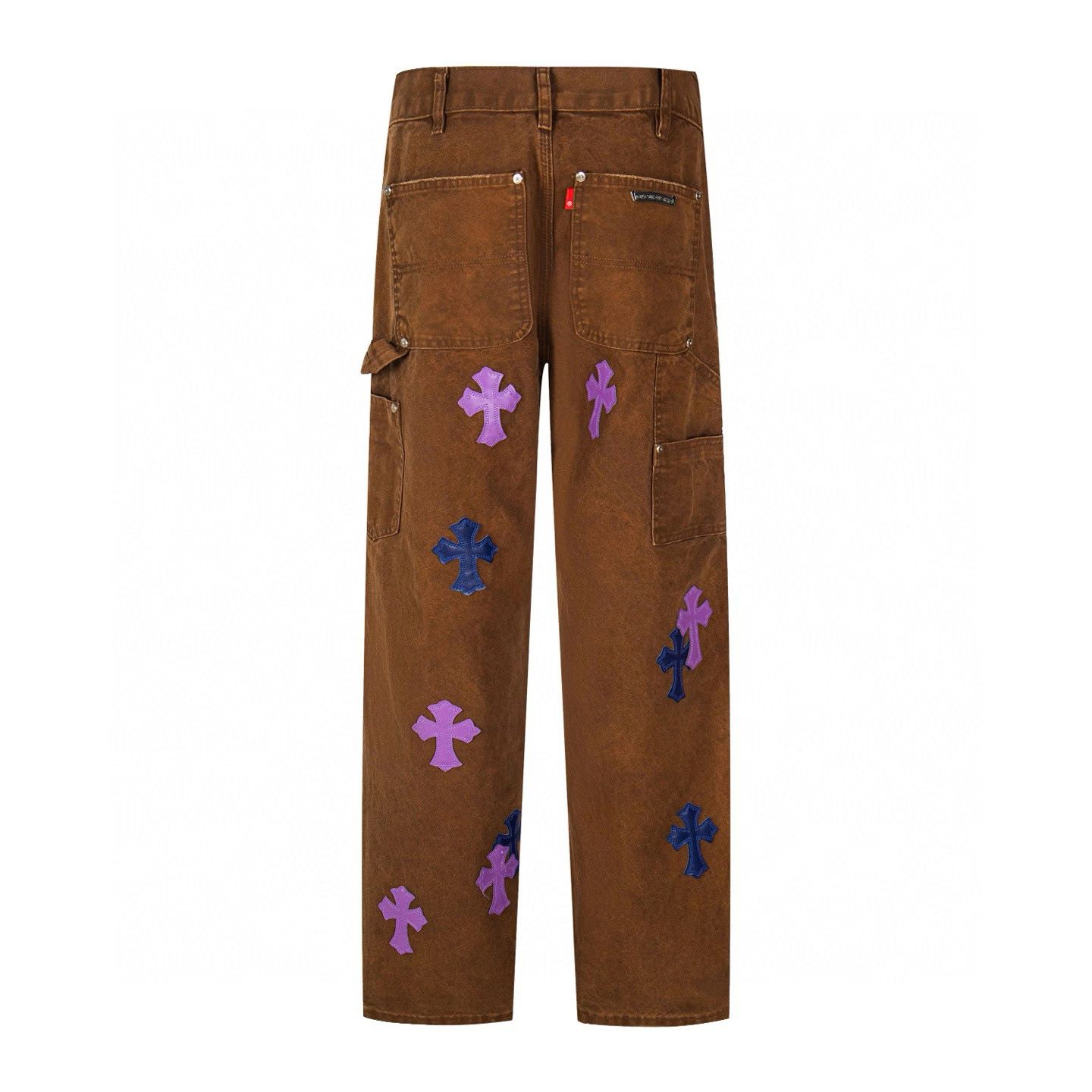 Chrome Hearts Brown Purple Cross Patchwork Jeans